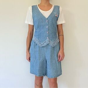 Alexandra Lee Vintage 80s Denim Romper Vest Shortalls